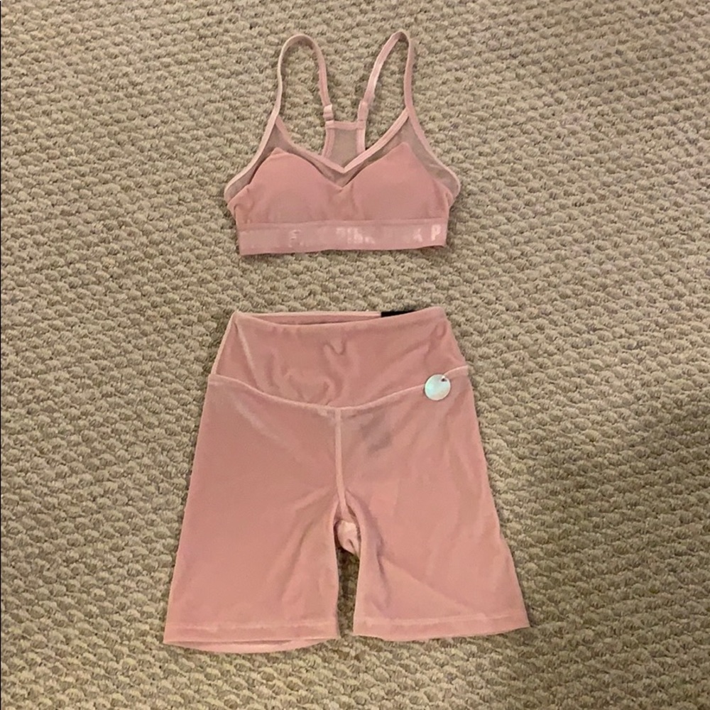 VS PINK bike shorts and sports bra